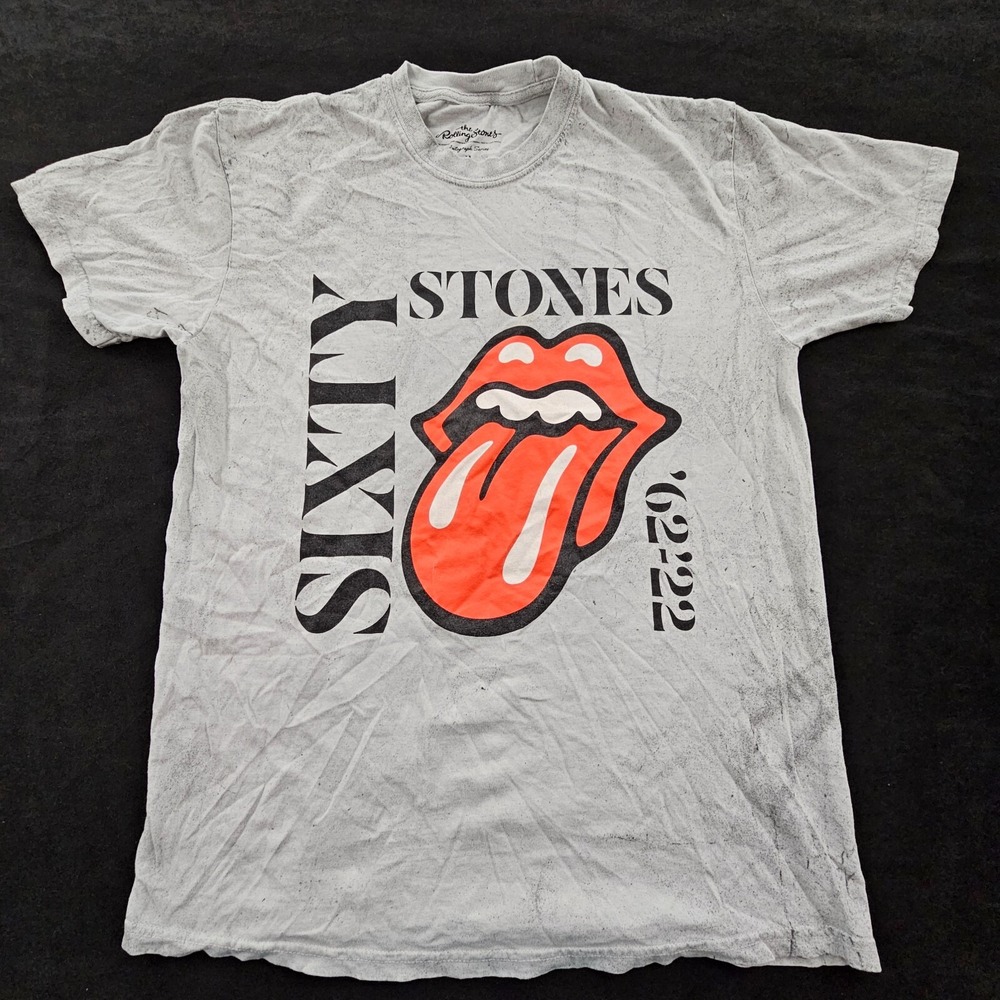Rolling Stones Autograph Series Gray Splatter Short Sleeve Cotton T-Shirt Mens M